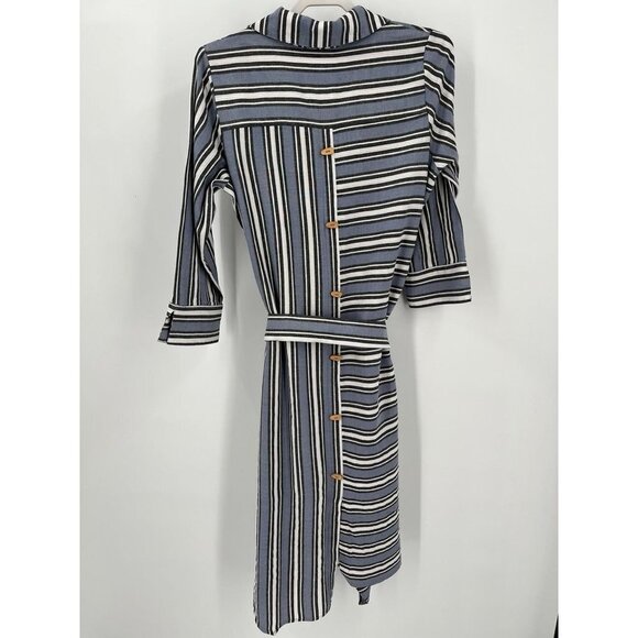 Soft Surroundings Stripe Standout Dress Wood Button Asymmetrical Hem Size M - Picture 8 of 11
